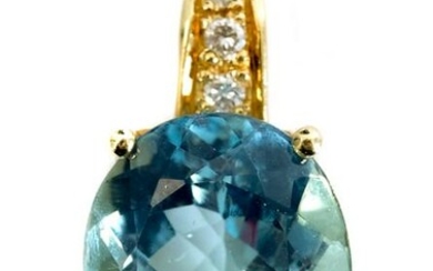 18k YG 10 ct Blue Topaz & Diamond Pendant