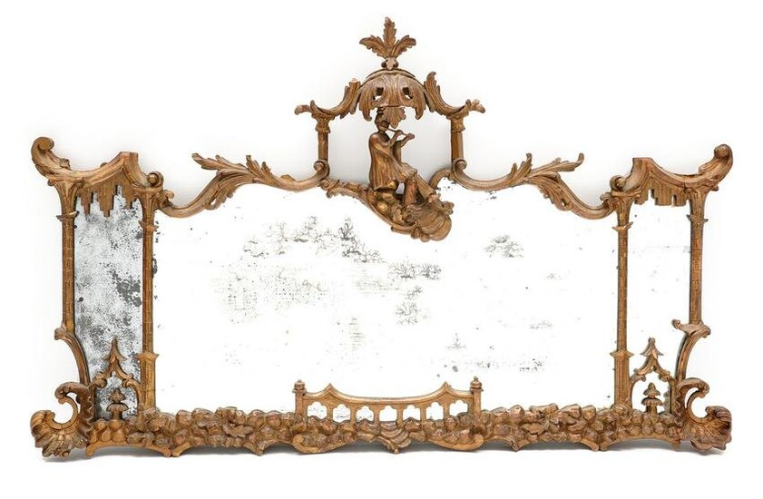 18th/19th C. Chinese Chippendale Gilt Wood Mirror