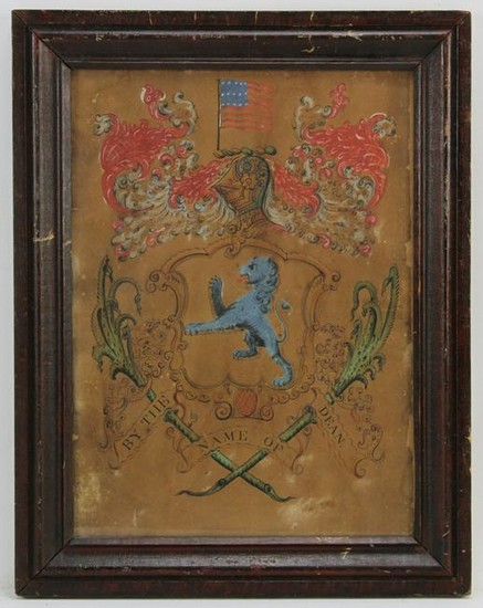 18thC American Watercolor, Coat of Arms