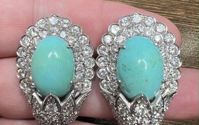 1960s Platinum Turquoise & Diamond Earrings
