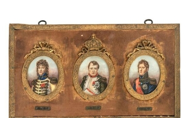 19C French Napoleon Imperial Court Triple Portrait