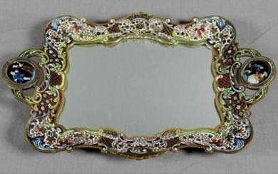 19Th C. French Champleve Mirrored Table Tray