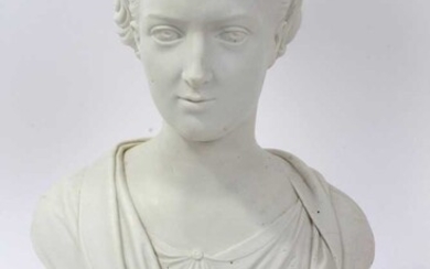 19th Century Royal Copenhagen Parian Ware bust of Princess Alexandra, by Theobald Stein (1829 - 1901), raised on plinth base with impressed factory marks to reverse.