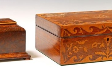 (2) ENGLISH INLAID TABLE & MONEY BOXES, LATE 19TH C.