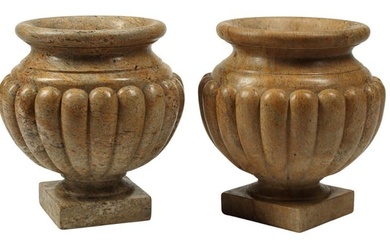 (2) NEOCLASSICAL STYLE GRANITE FLUTED URNS, 17"H