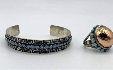 2 Pcs. Sterling Silver & Turquoise Ring and Bracelet
