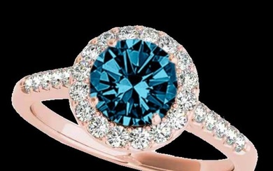 2 ctw SI Certified Fancy Blue Diamond Solitaire Halo Ring 10k Rose Gold