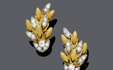 DIAMOND AND GOLD EARCLIPS, BY O.J. PERRIN, France, ca. 1960.