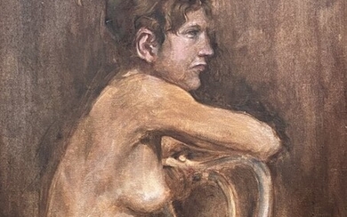 20th Century Seated Nude Woman, Signed