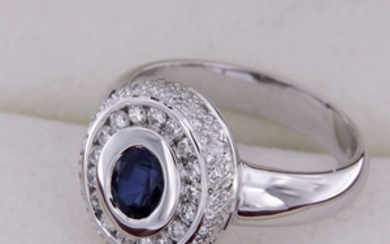 18 kt white gold ring - Sapphire and diamonds 1.50 ct
