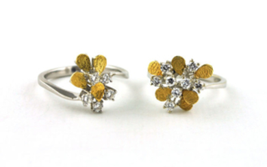 Exclusive Set of 2 Flower setting - 18 kt. Gold, White gold - Ring Diamond - Diamond