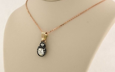 14k collier, goud met zilver hanger / Gold, Silver - Necklace with pendant - 0.60 ct Diamond