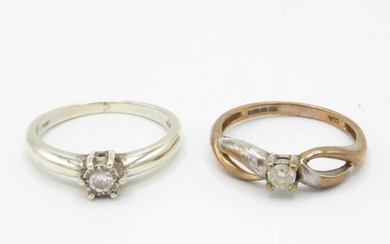 2x 9ct gold round brilliant cut diamond solitaire rings (3.9...