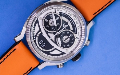 L&Jr - Chronograph Day and Date Black and Grey Dial With Orange Strap Swiss Made - S1503-S5 - Men - Brand New