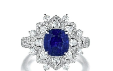 3.20-Carat Burmese Unheated Sapphire and Diamond Ring