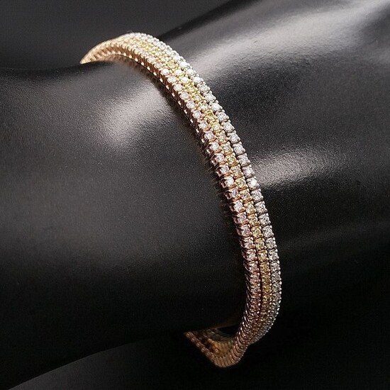 3.20ct Fancy Pink, Fancy Yellow and D-E / VS Diamonds - 14 kt. Pink gold, White gold, Yellow gold - Bracelet - ***No Reserve Price***