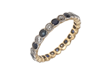 3296935. A SAPPHIRE AND DIAMOND FULL CIRCLE ETERNITY RING.