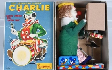 JAPANESE Battery Op CHARLIE THE DRUMMING CLOWN w/BOX