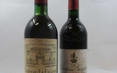 10 bouteilles 3 bts : CHÂTEAU LA LAGUNE 1983 3è GC Haut Médoc (2 base goulot, 1 légèrement bas, étiquettes fanées)