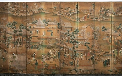 18/19th C. Chinese Export Wallpaper 8-Panel Screen