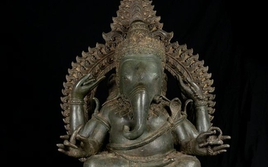 19th Century Thai Bronze Seated Ganesha Statue