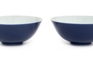 A Pair of Blue Glazed Porcelain Bowls