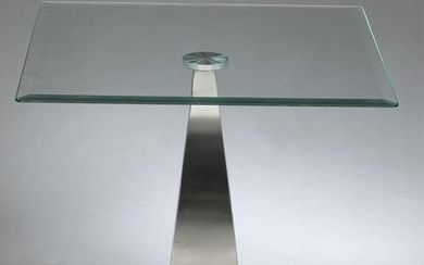 Contemporary glass-top side table.