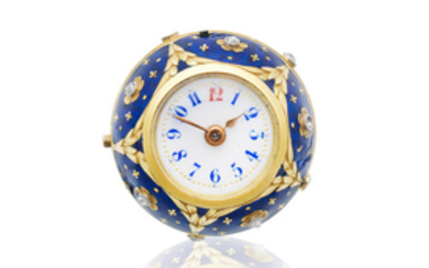 A continental gold, enamel and diamond set keyless wind ball-form watch