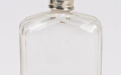 Edward VII silver mounted clear glass hip flask, London