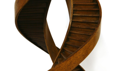 A beech architectural model of a double spiral staircase