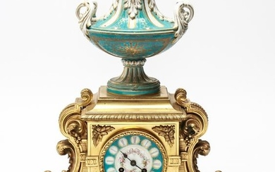 French Empire Bronze & Sevres Style Mantel Clock