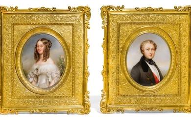 A PAIR OF FRENCH PORCELAIN OVAL PORTRAIT PLAQUES, CIRCA 1852-55, PROBABLY SÈVRES, PAINTED BY MME CLÉMENCE NAIGEON-TURGAN
