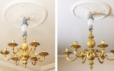 A pair of gilt-bronze chandeliers in French Régence style, after a model by André-Charles Boulle, early 20th century