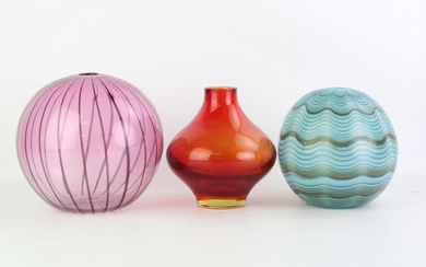 J. Santos Art Glass Vessels (2) And Another