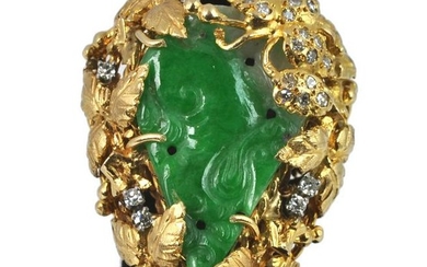 Jade, Diamond & 14K Yellow Gold Ring