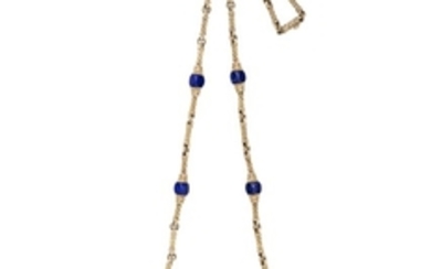 A LAPIS AND GOLD TASSEL NECKLACE