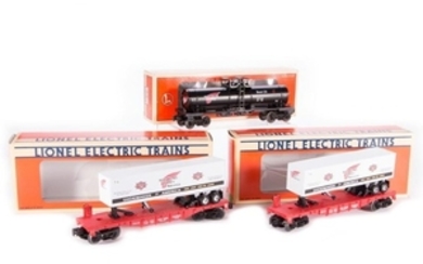 Lionel O Gauge Red Wing 6-52137 Tank, Two 6-16953 Red Wing Flats