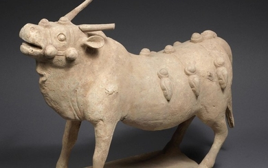 A painted pottery model of an ox