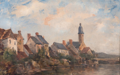 Pierre-georges Dieterle (1844-1937) Village au bord de l'eau...