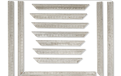 A QUANTITY OF GEORGE III PALE GREY-PAINTED AND CARVED DOORCASES AND CEILING MOULDINGS, DESIGNED BY ROBERT ADAM, PROBABLY CARVED BY JOHN LINNELL, CIRCA 1770-71