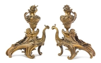 A Pair of Rococo Style Gilt Bronze Chenets