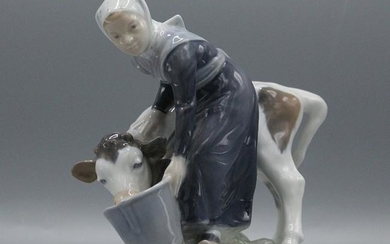 Royal Copenhagen Denmark Porcelain Milkmaid and Calf