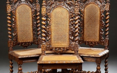 Set of Four French Louis XIII Style Dining Chairs, 19th
