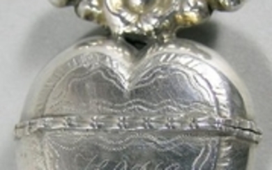 Silver Perfume Pendant, heart form, dated 1847, hinged