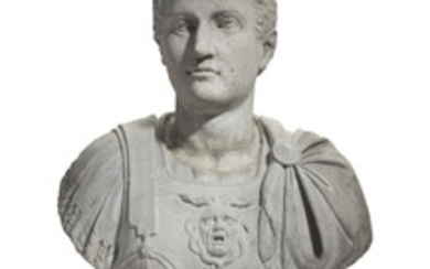A STONE AND COMPOSITION BUST OF AN EMPEROR, FIRST HALF 20TH CENTURY