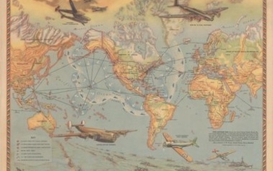Superb WWII Map Demonstrating the United States' Military Reach, "Safeguarding Our American Liberty", Hammond, C. S.