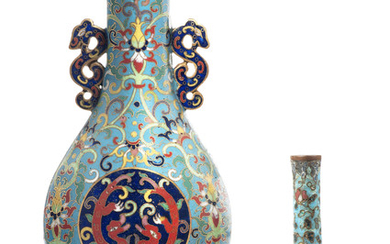 TWO CLOISONNÉ ENAMEL VASES, THE SMALLER VASE MING DYNASTY, 16TH CENTURY THE LARGER WALL VASE 19TH-20TH CENTURY