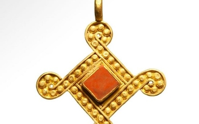 Viking Entwined Gold Cross Pendant with Jasper, c. 9th
