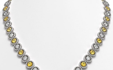 35.54 ctw Canary & Diamond Micro Pave Necklace 18K White Gold