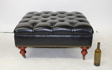 Leather tufted square ottoman on casters